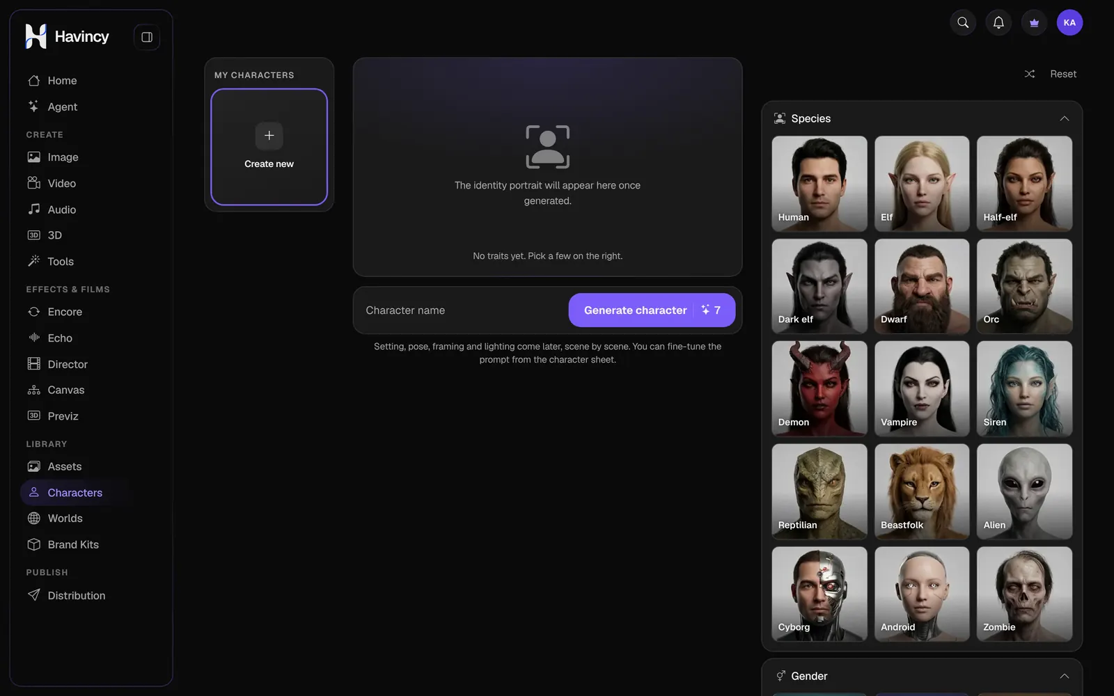 Havincy character creator